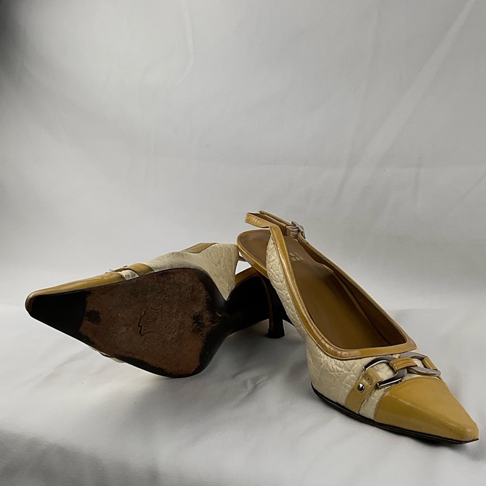 Stuart Weitzman‎ Yellow and Cream Slingback Heels - Picture 7 of 9
